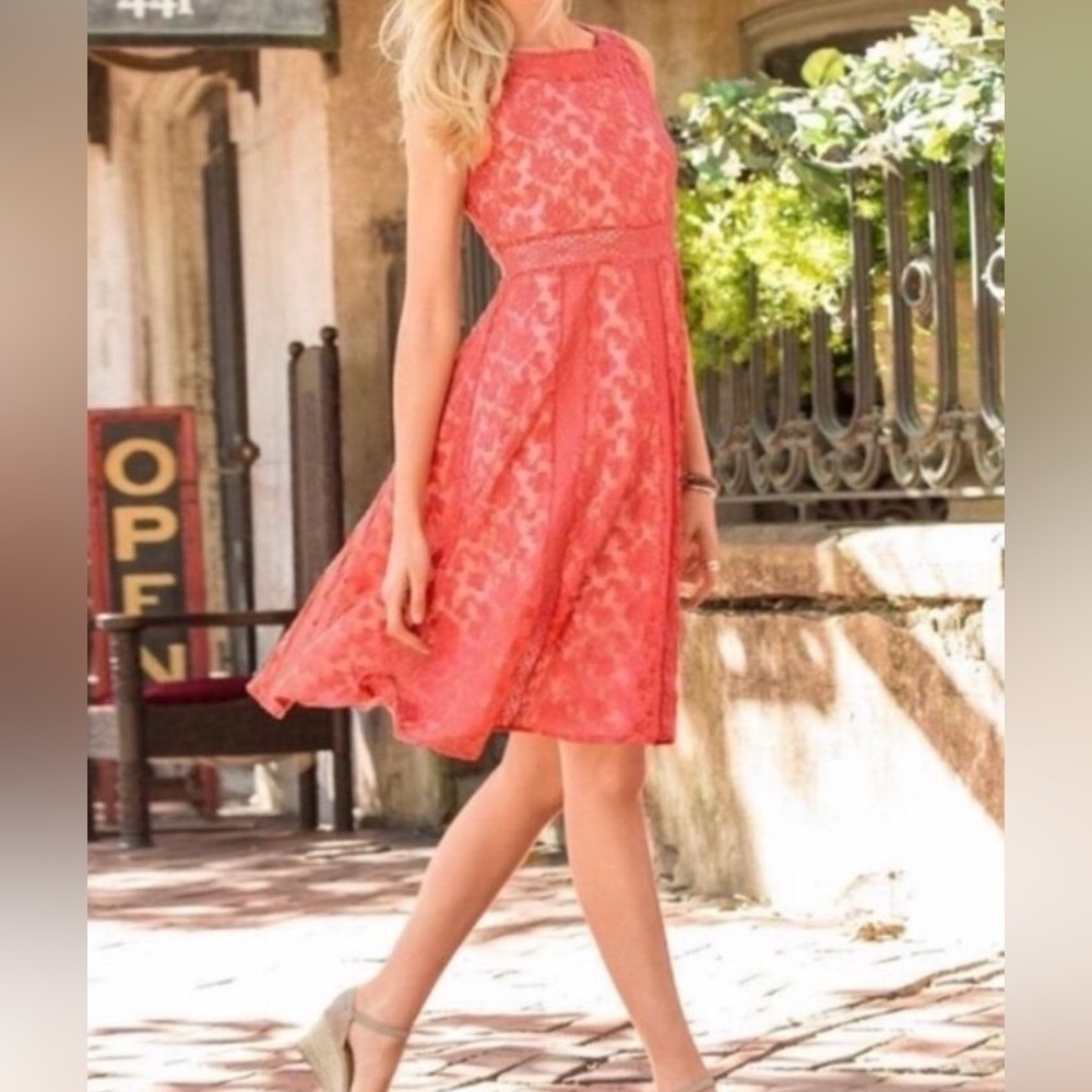 Sundance Emma Coral Lace Dress Size 8 Cotton Fit & Flare Sleeveless Lined